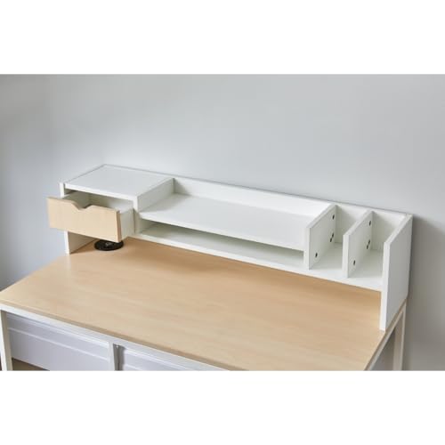 48-Inch Desk Storage Hutch with Drawer and Cubbies - Light Maple & White