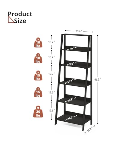 6-Tier Ladder Shelf, Freestanding Wooden Bookcase for Small Spaces