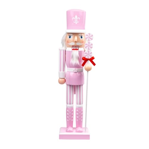 Pink Christmas Nutcracker Figures - 15 Inch Wooden Holiday Decor with Candy Details