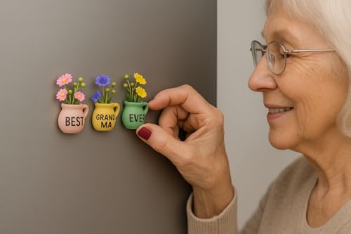 Mini Fridge Magnets with Artificial Vases - Christmas Gift for Grandma