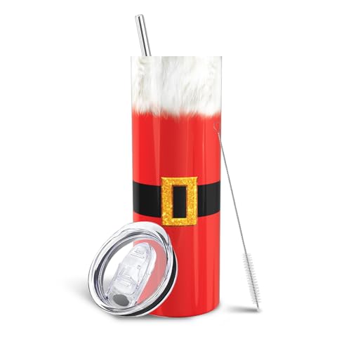 Aokoyi 20oz Skinny Tumbler Cup with Lid & Straw - Christmas Santa Gifts