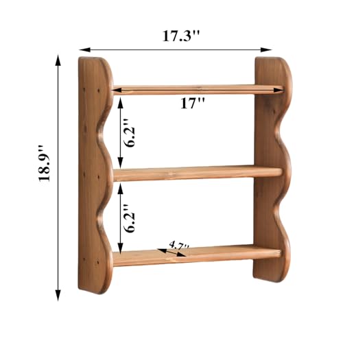 3-Tier Solid Wood Floating Wall Shelf - Rustic Farmhouse Storage Rack