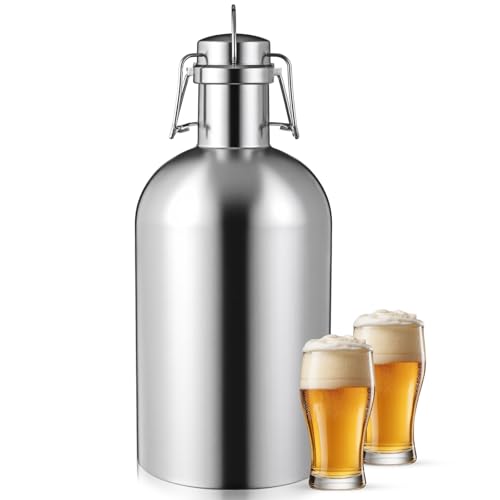 64 oz Stainless Steel Beer Growler, Leak Proof Half Gallon Travel Bottle