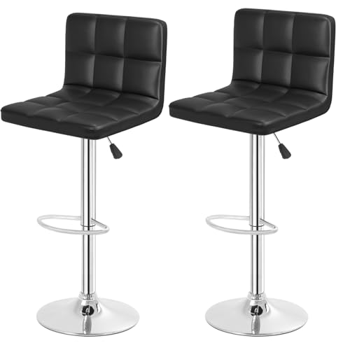 Adjustable Swivel Bar Stools with Backrest - PU Leather, Set of 2