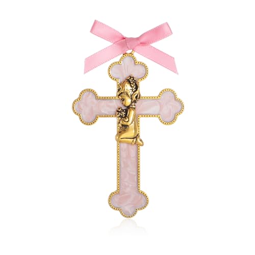 Pink Enamel Baby Wall Cross - Baptism and Christening Gift for Girls