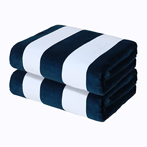 Oversized Cotton Beach Towel Set, 35x70 Inch Cabana Stripe Pool Towels