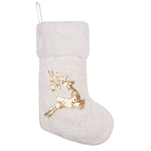 Large White Christmas Stockings Set of 5 Holiday Decor with Gold Pattern