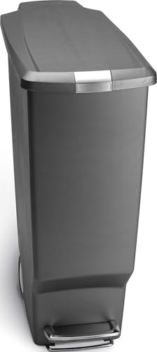 40 Liter Slim Plastic Kitchen Step Trash Can with Secure Slide Lock