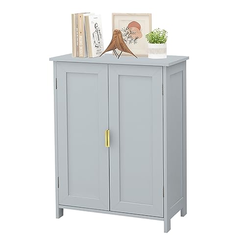 Grey Freestanding Bathroom Storage Cabinet with 2 Doors and Adjustable Shelves