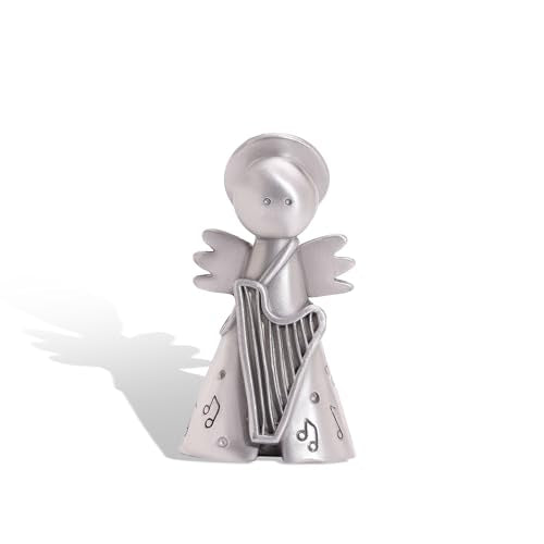 Handmade Pewter Angel with Harp Nativity Figurine - Christmas Decor, 2.5 Inch
