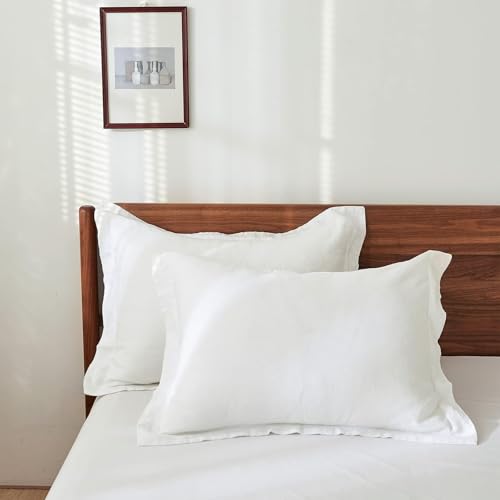 100% French Linen Pillow Shams - 20x26 Inch, Set of 2, Washed Natural Flax