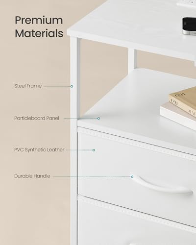 Modern Nightstand with Charging Station & App LED Lights - 2 Drawers