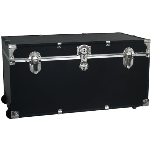 31-Inch Rolling Storage Trunk with Lock and Wheels, Black