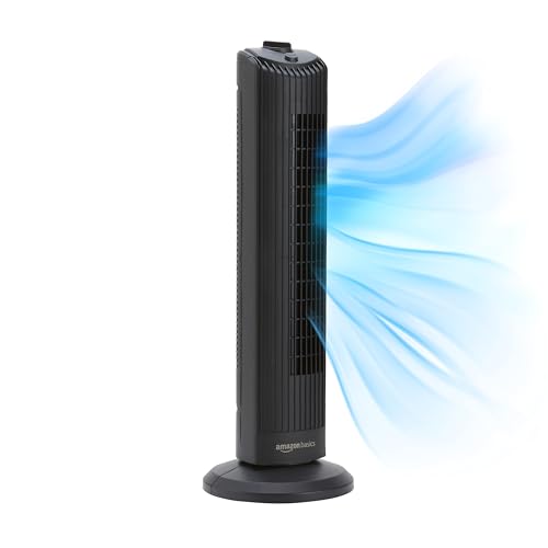 Amazon Basics 28 Inch 3-Speed Oscillating Tower Fan for Bedroom