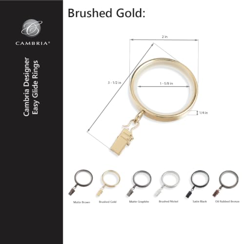 Brushed Gold Curtain Rings with Clips - 1-5/8 Inch, 18-Count Set