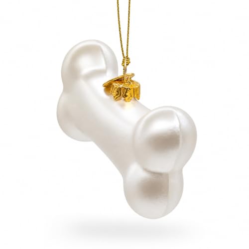 White Dog Bone Glass Christmas Ornament - Handcrafted Holiday Decor, Pet Lover Gift