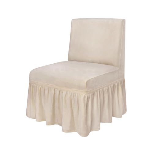 Beige Armless Chair Cover with Skirt - Stretch Slipcover for Living Room