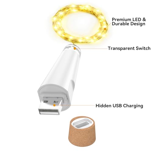 OUSMIN USB Rechargeable Wine Bottle Lights with Cork ( Warm, 16 Pack )