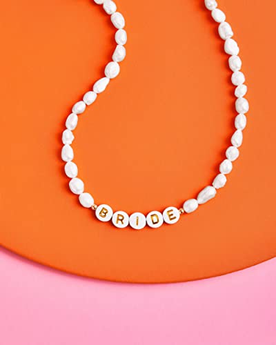 Freshwater Pearl Bride Choker Necklace with Gold Letter Beads - 14-inch