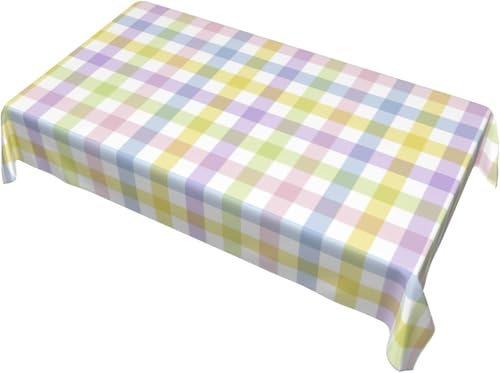BETGINY Easter Checked Tablecloth 60x104 Inch Rectangular – Rainbow Plaid, Stain & Wrinkle Resistant