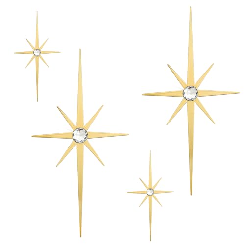 4-Piece Mid-Century Modern Starburst Wall Art, Gold Metal Celestial Decor