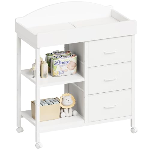 Baby Changing Table Dresser with 3 Drawers, 2 Shelves and Changing Pad