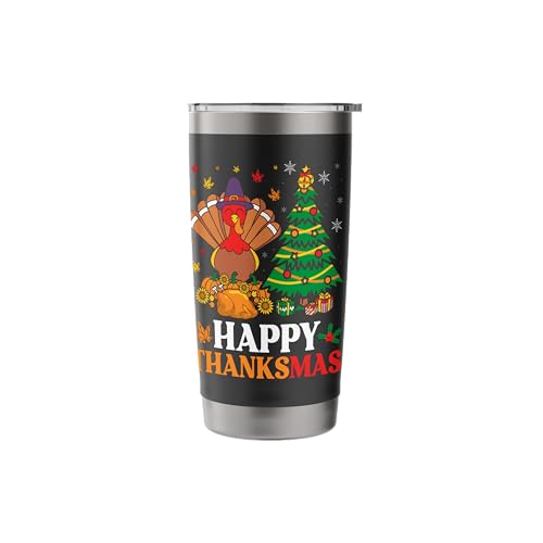 Happy Thanksmas Funny Turkey Stainless Steel Insulated Tumbler 20oz Black for Thanksgiving & Christmas