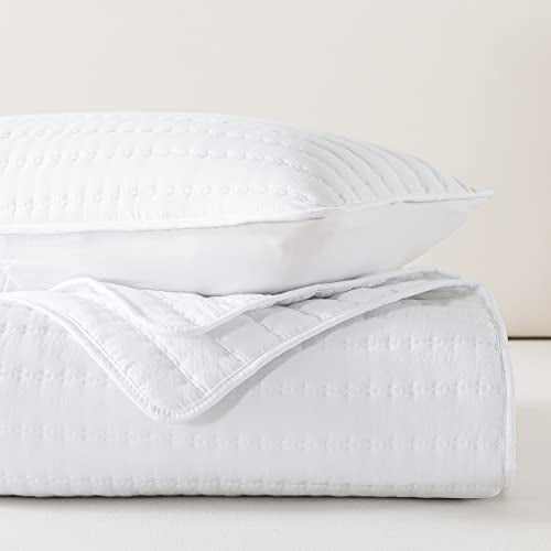 ROARINGWILD Queen White Quilted Quilt Set - 3 Piece All-Season Bedspread