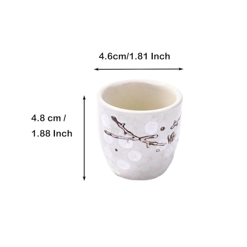 Whitenesser Japanese Ceramic Sake Cup Set of 6 - White Vintage Plum Tea Cups 1.81"