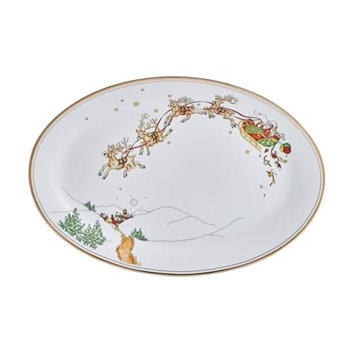 Fitz and Floyd St. Nicholas 17 Inch Gold Banded Holiday Serving Platter - Festive Santa Design