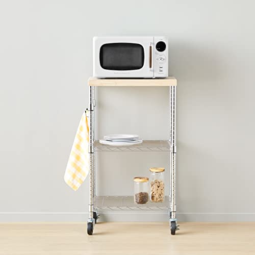 3-Tier Rolling Kitchen Storage Cart with Wood Top & Adjustable Shelves
