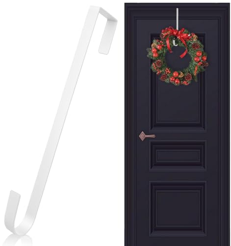 12-Inch White Metal Over the Door Wreath Hanger for Front Door Decor