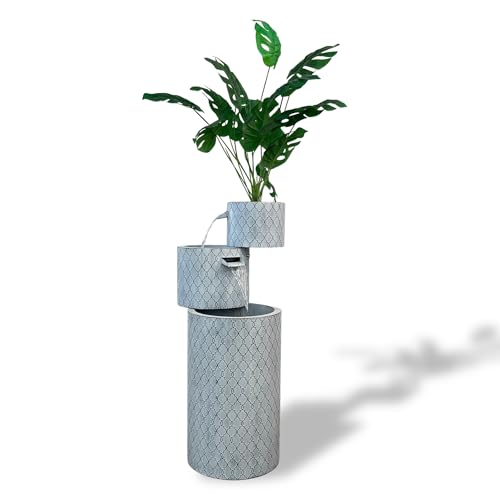 33.5-Inch Modern Zinc Metal Tiered Water Fountain with Integrated Planter