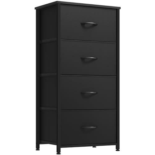 4-Drawer Fabric Storage Tower with Wooden Top and Steel Frame