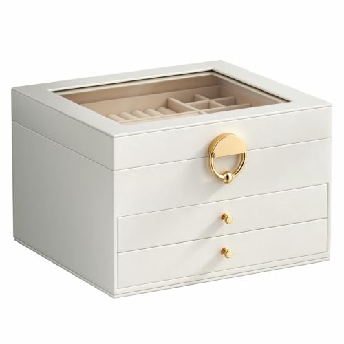 3-Tier Jewelry Box Organizer with Transparent Lid, Velvet Lined Storage Case
