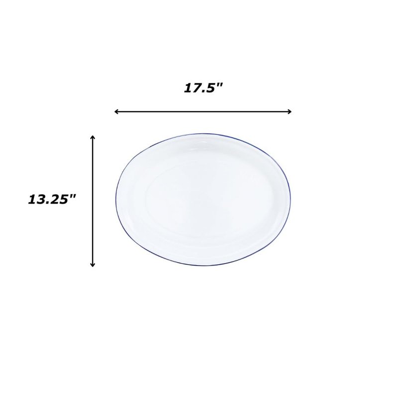 Crow Canyon Home Enamelware Oval Platter, 17.5 inch, Vintage White/Red