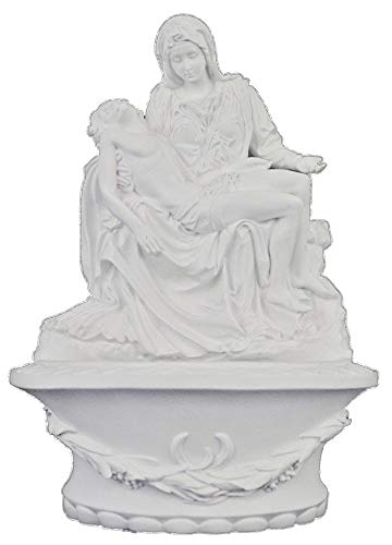 8-Inch Pieta Holy Water Font, Wall-Mount or Tabletop White Resin Statue