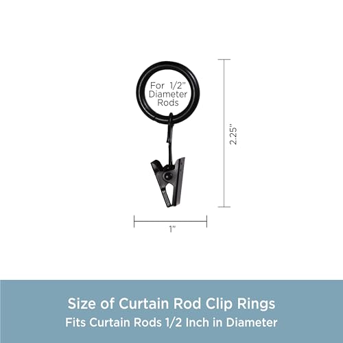 Small Curtain Clip Rings for 1/2-Inch Rods, 14-Pack, Black Metal