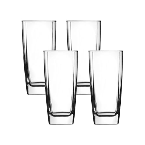 Rio 16-Ounce Drinking Glasses - Set of 4 Durable Clear Glass Tumblers