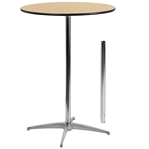 30-Inch Round Adjustable Height Cocktail Table, Wood Top Bar Table