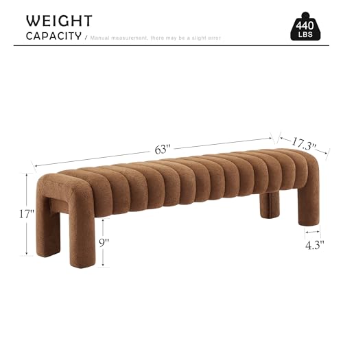 63-Inch Upholstered Bedroom Bench, Modern Boucle Entryway Bench