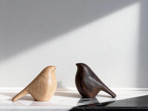 Set of 3 Natural Beech Wood Bird Sculptures – Modern Shelf & Table Decor