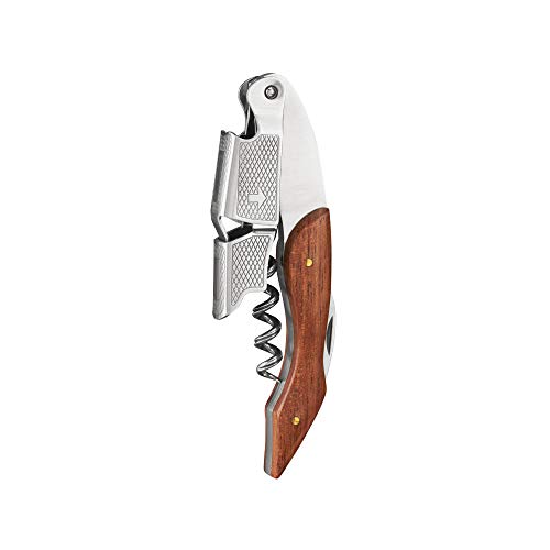 True Sommelier Waiter's Corkscrew Wine Opener with Bottle Opener & Foil Cutter, Stainless Steel & Wood Handle