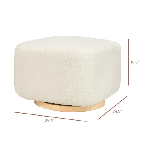 Cream Shearling Gliding Ottoman with Light Wood Base for Nursery