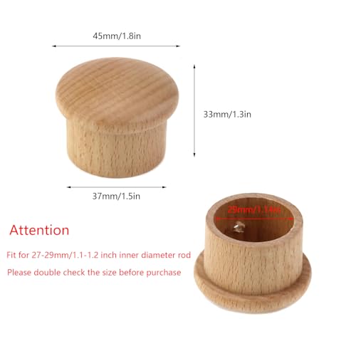 4 Pcs Solid Wood Curtain Rod Finials for 27-29mm Rods, Minimalist Caps