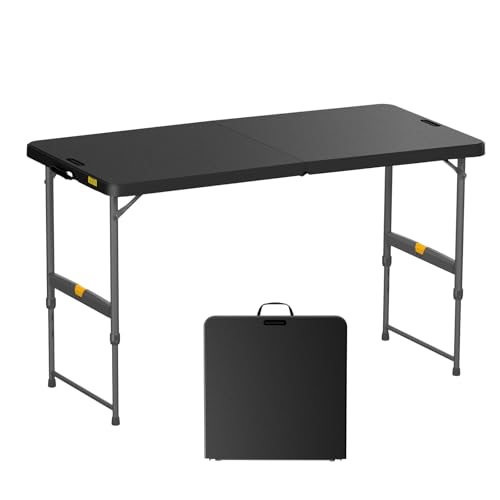 4-Foot Adjustable Height Folding Table, Portable Camping & Utility Table