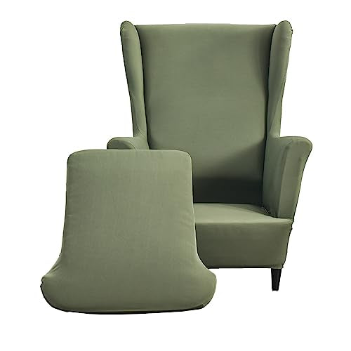 Wingback Chair Covers - 2-Piece Green Slipcovers for Armchairs