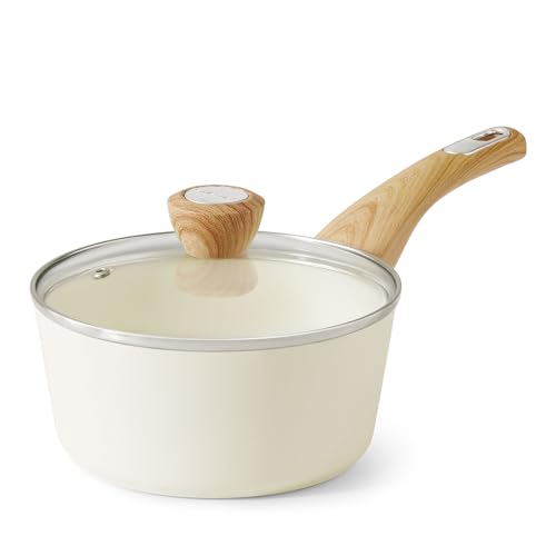 Ceramic Nonstick Saucepan with Glass Lid - 1.5 Qt Small Cooking Pot