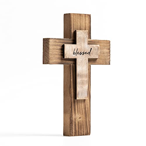 Solid Wood Christian Wall Cross - 9-Inch Rustic Pine Religious Decor