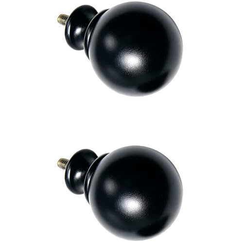 2 Pcs Round Curtain Rod Finials, Black Decorative End Caps with M6 Screws